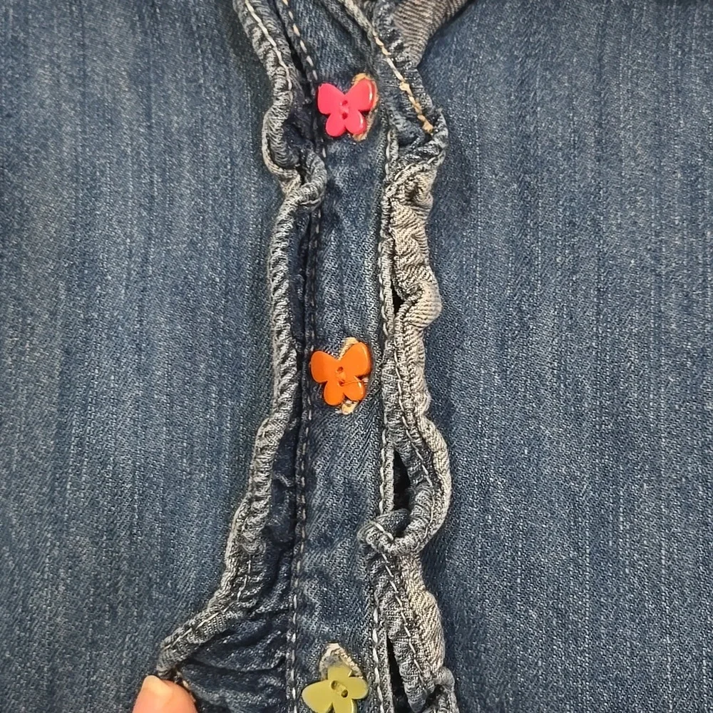 Gymboree Girls Blue Denim Dress with Colorful Butterfly Buttons Size 8
